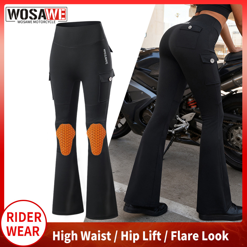 Pilates Yoga Knee Pads - Calças Flare Femininas WOSAWE para Motociclistas